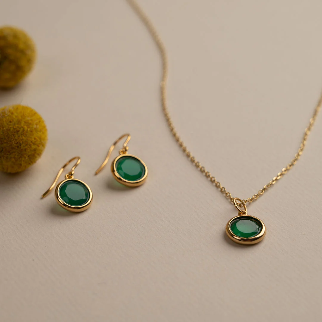AVA GREEN AGATE GOLDEN 2P SET