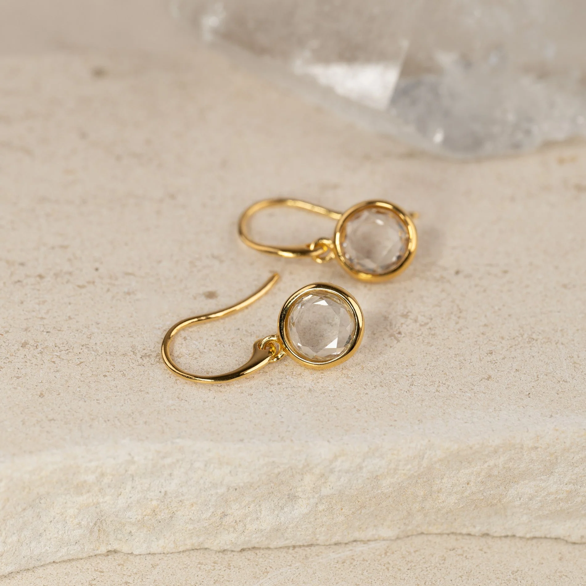 AVA WHITE TOPAZ GOLDEN HOOK EARRING