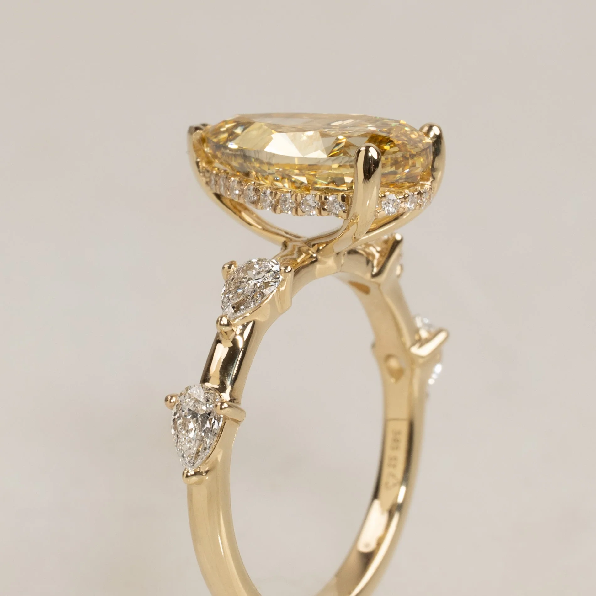 YELLOW PEAR HIDDEN-HALO DIAMOND RING - 2.8ct
