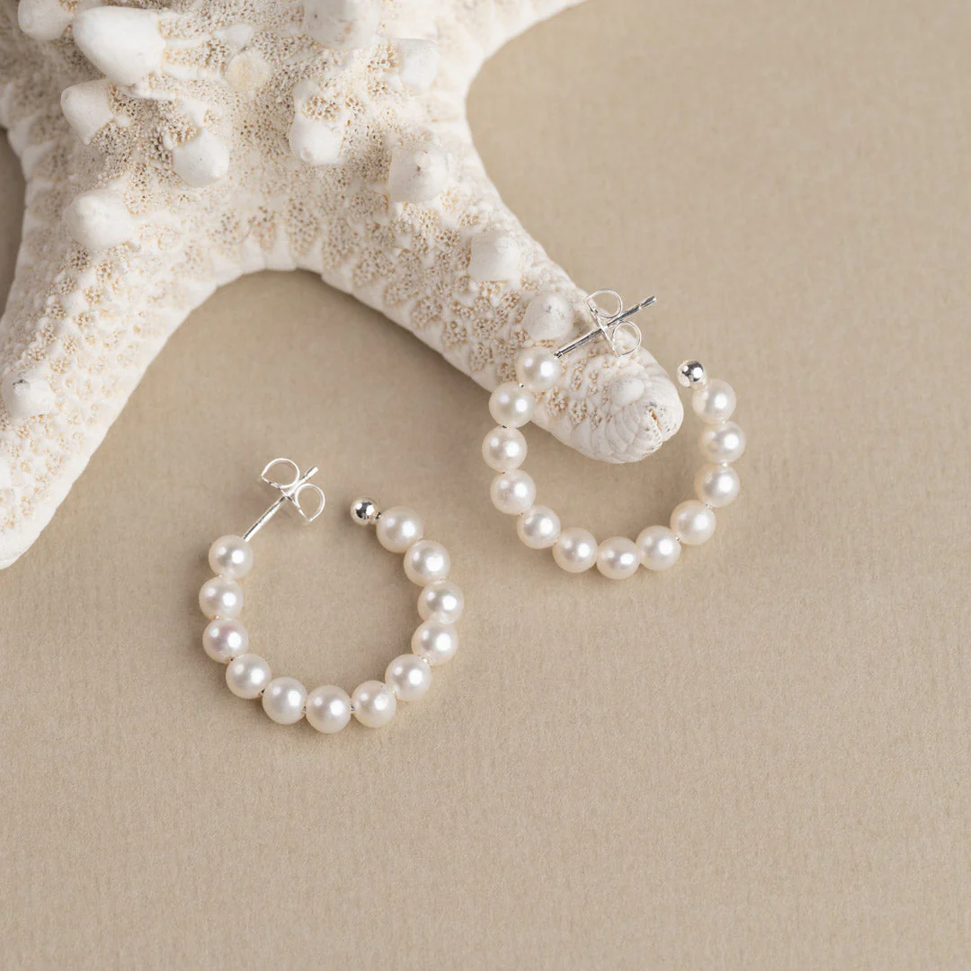 BLAIR PEARL SILVER CREOL EARRING