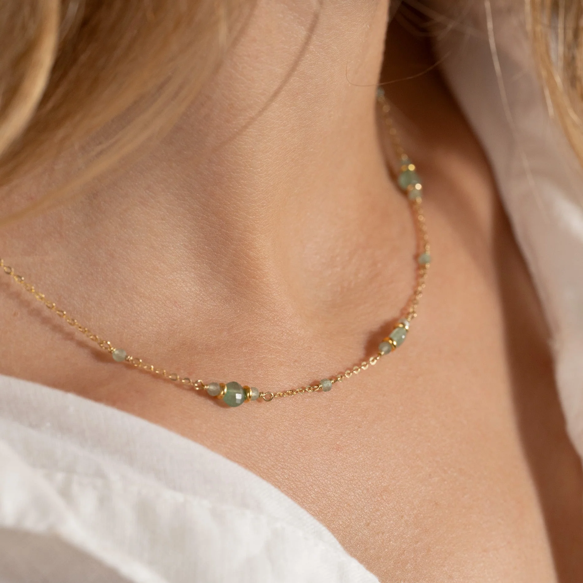 CORDELIA GREEN AVENTURINE GOLDEN NECKLACE