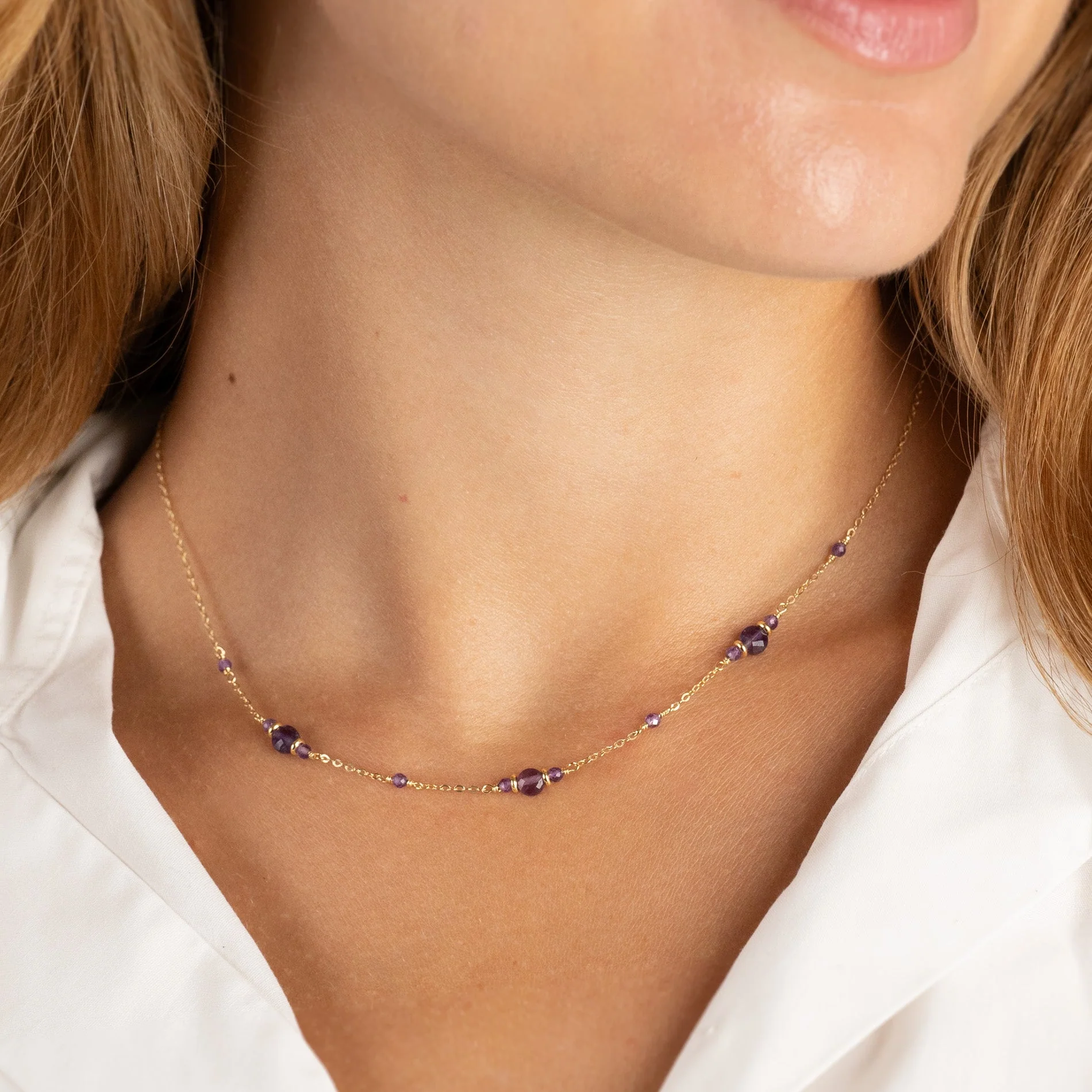 CORDELIA PURPLE AMETHYST GOLDEN NECKLACE