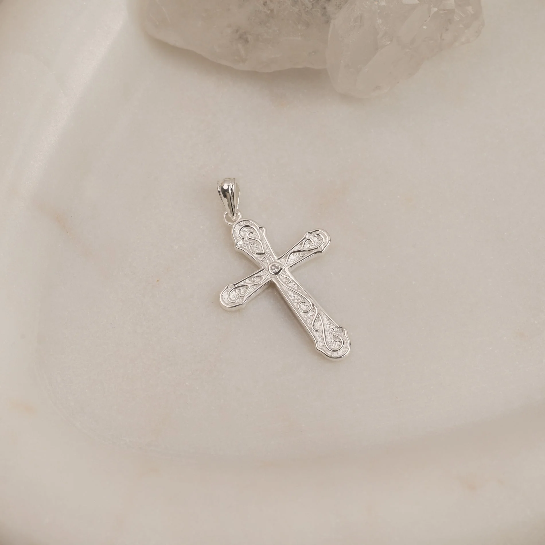 DAGMAR CROSS CRYSTAL SILVER PENDANT