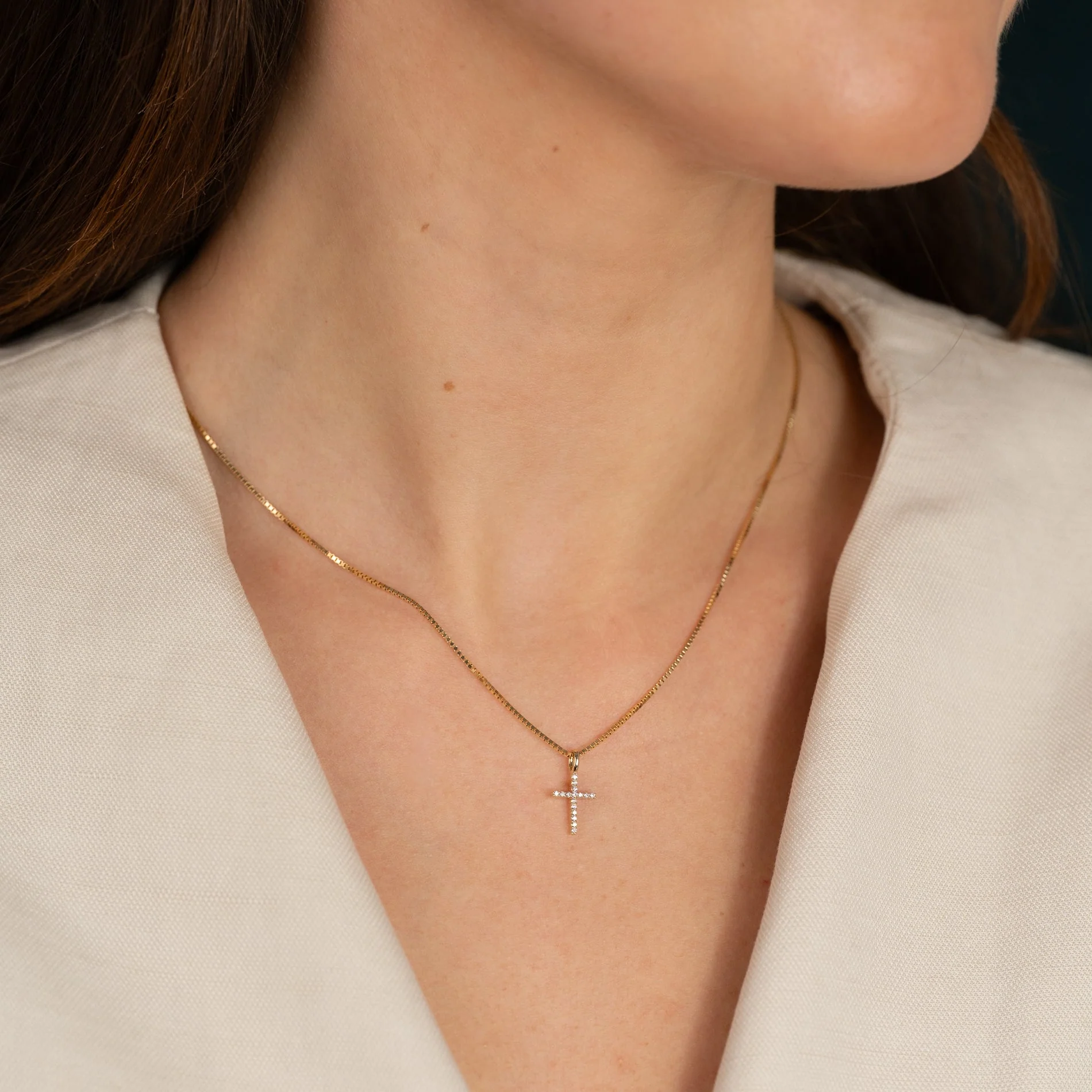LAB-DIAMOND CROSS PENDANT- 0.08ct - YG - Image 8