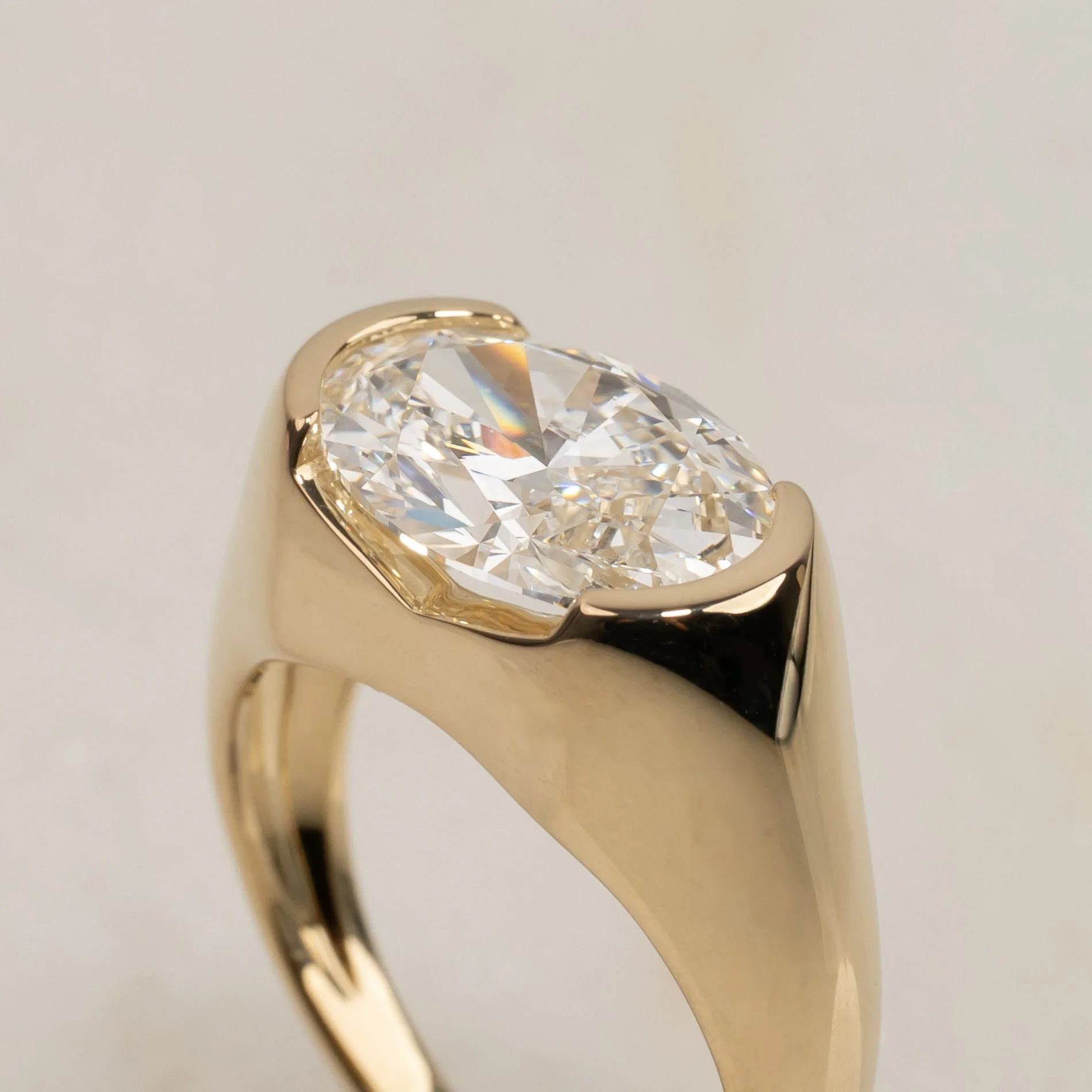 EAST TO WEST OVAL-CUT BEZEL-SET SIGNET LAB-DIAMOND RING - 3.5ct - Image 2