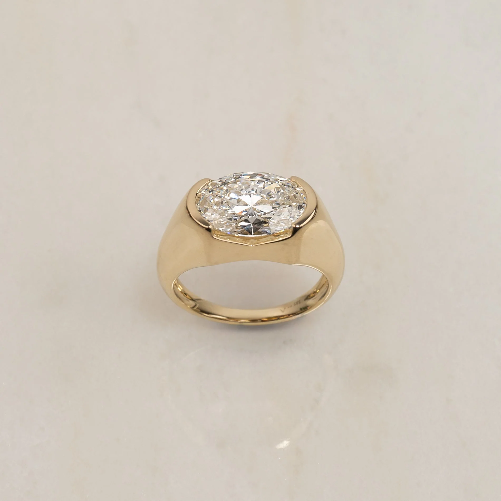 EAST TO WEST OVAL-CUT BEZEL-SET SIGNET LAB-DIAMOND RING - 3.5ct - Image 3
