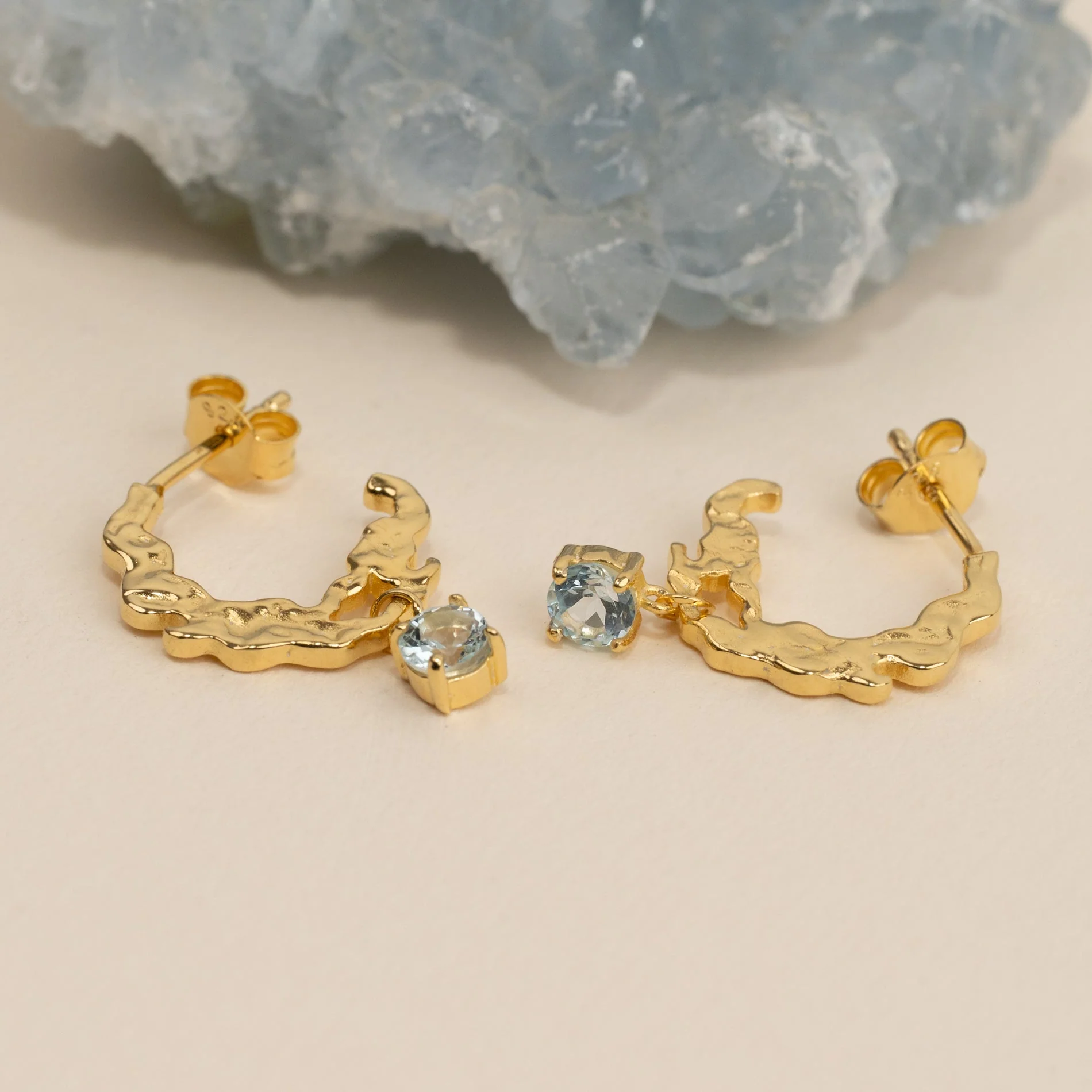 EMILIA BLUE TOPAZ GOLDEN CREOL EARRING - Image 3