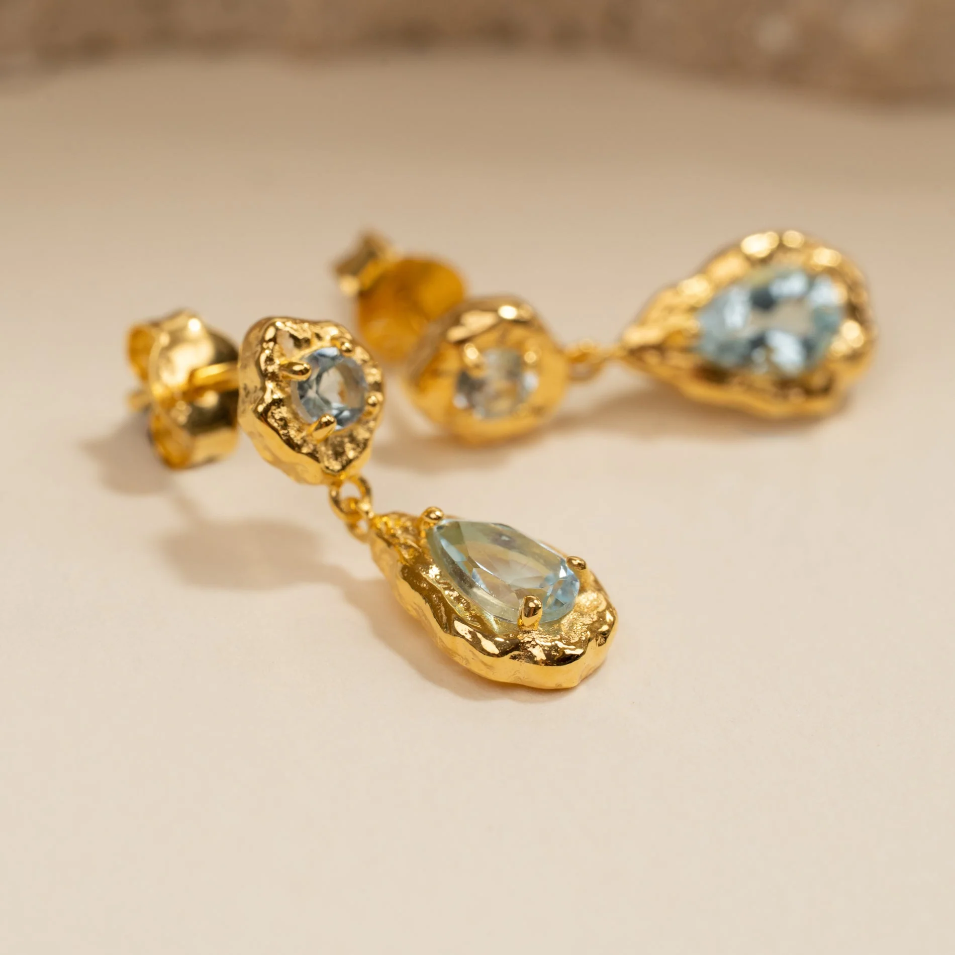 EMILIA BLUE TOPAZ GOLDEN DROP EARRING - Image 2