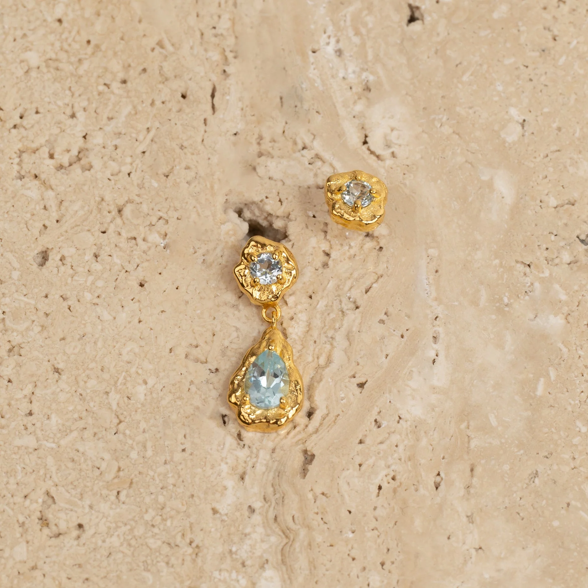 EMILIA BLUE TOPAZ GOLDEN DROP EARRING - Image 4