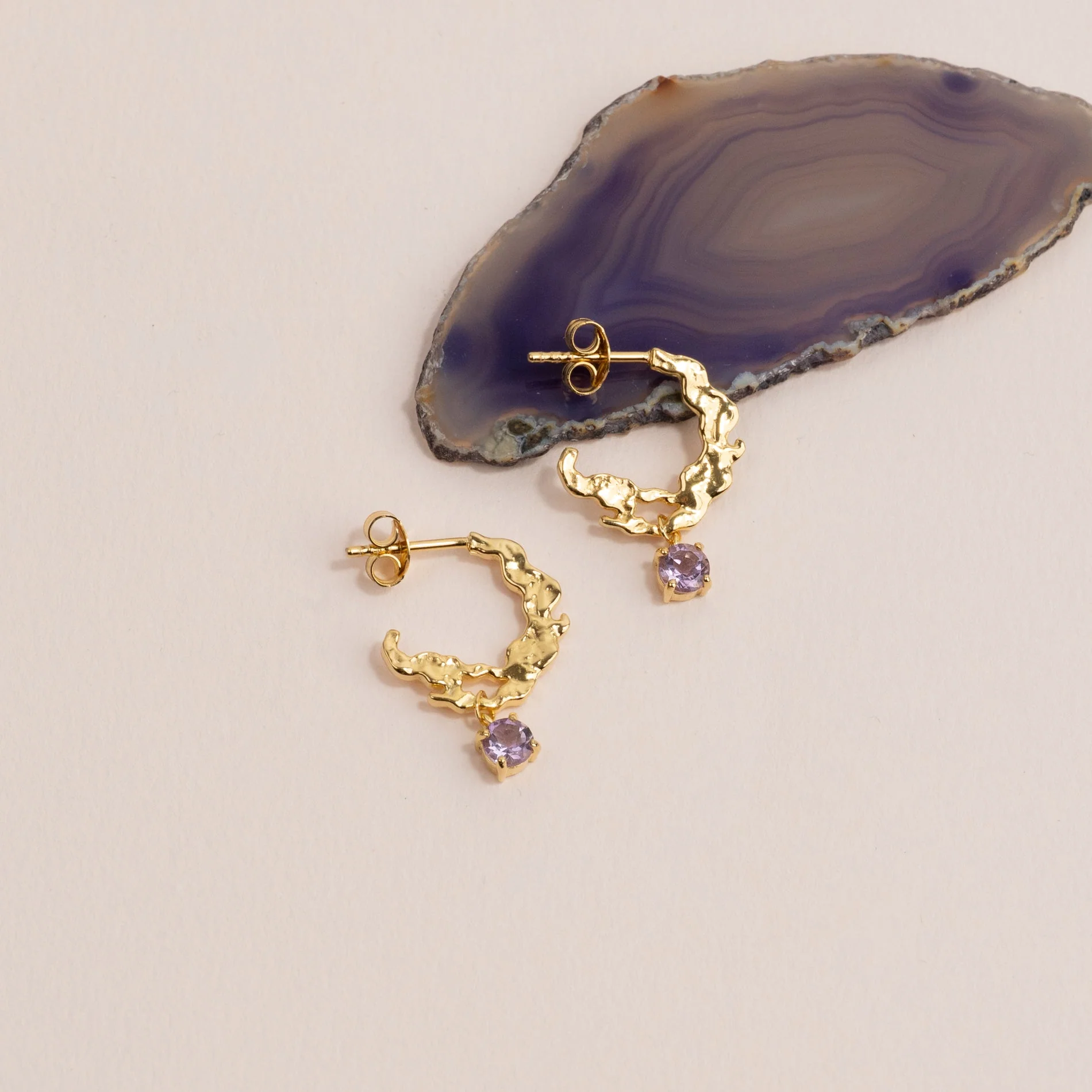 EMILIA PURPLE AMETHYST GOLDEN CREOL EARRING - Image 4