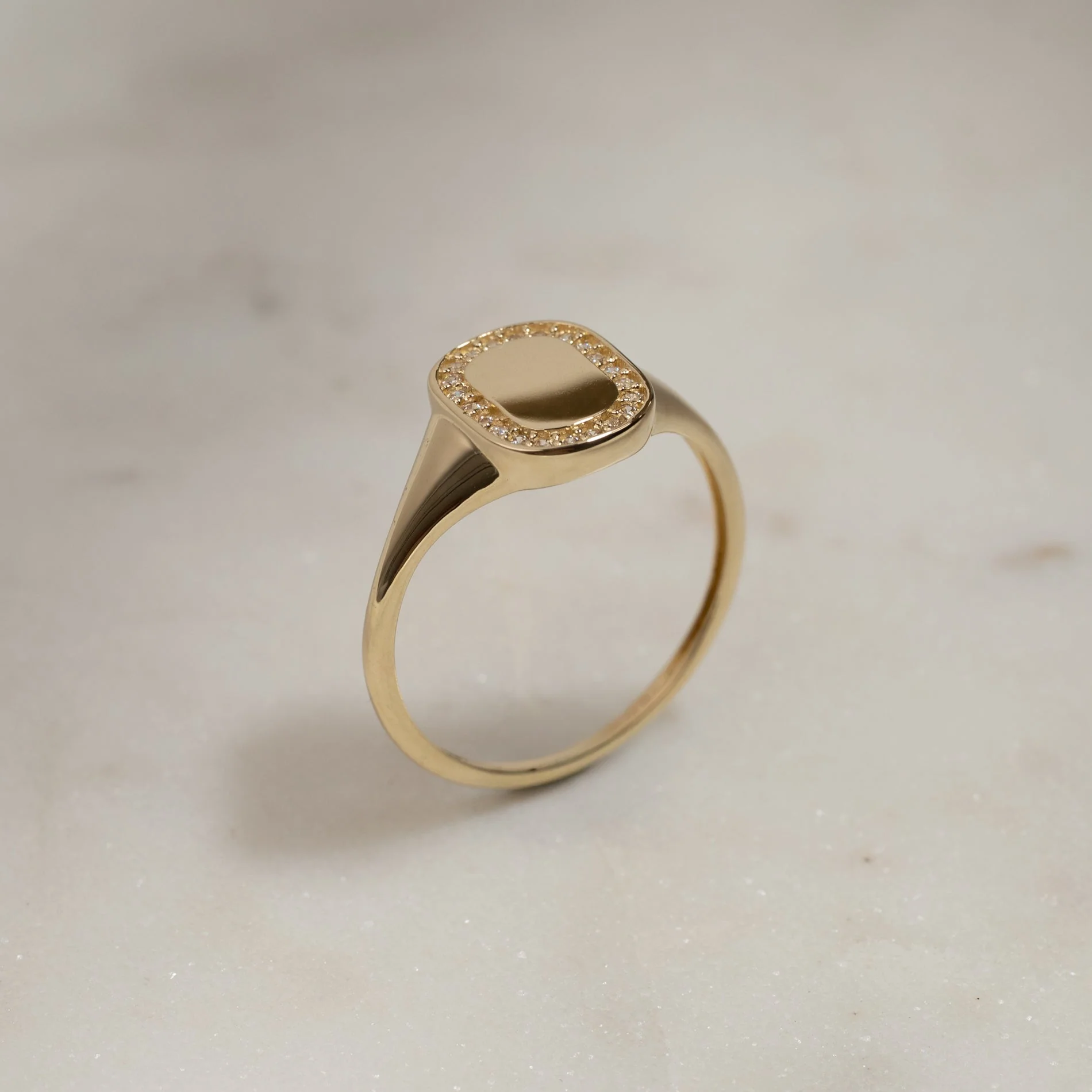 ENGRAVABLE CRYSTAL SOLID GOLD SIGNET RING - Image 3