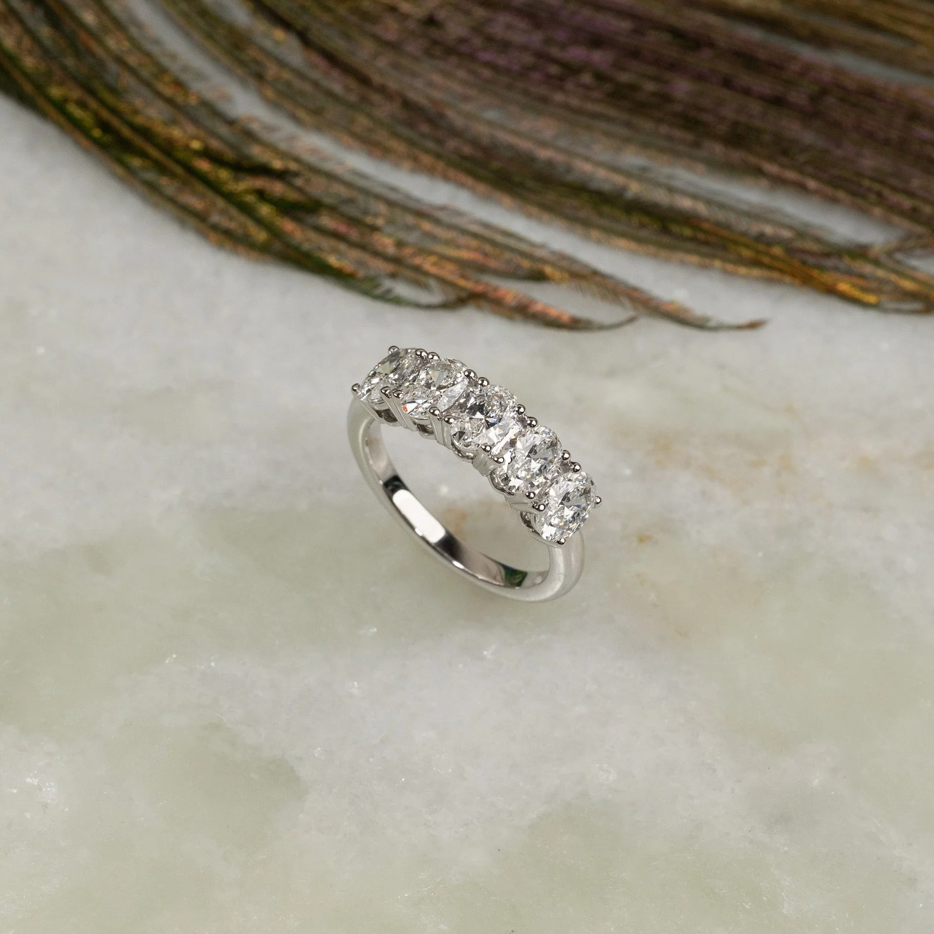 FIVE STONE OVAL-CUT LAB-DIAMOND RING - 2.0ct - WG