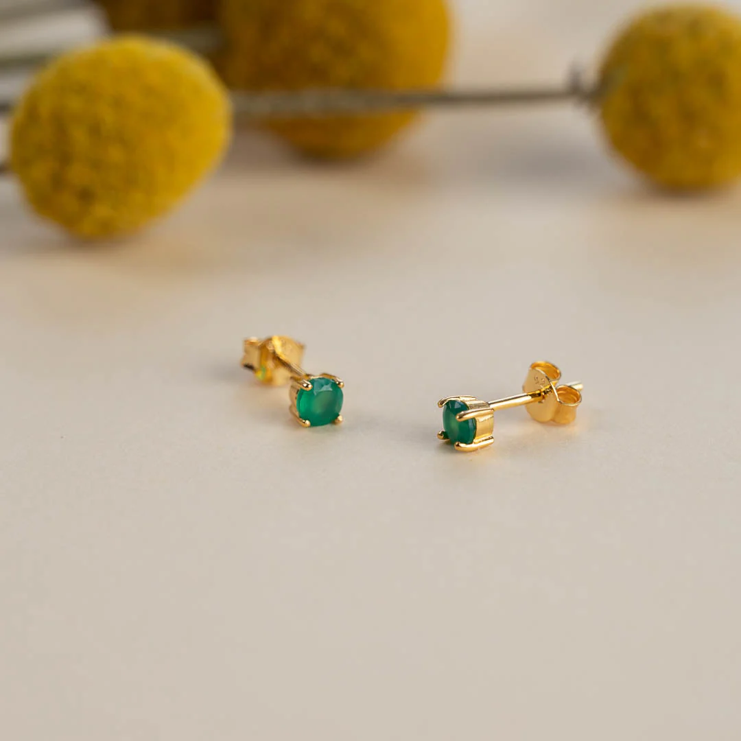 GEMMA GREEN AGATE GOLDEN STUD EARRING