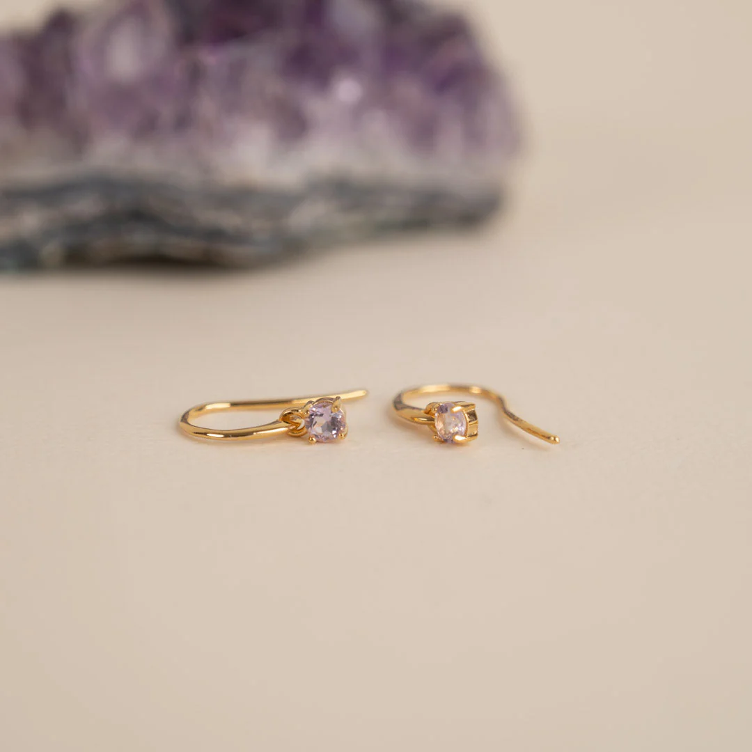 GEMMA PURPLE AMETHYST GOLDEN HOOK EARRING
