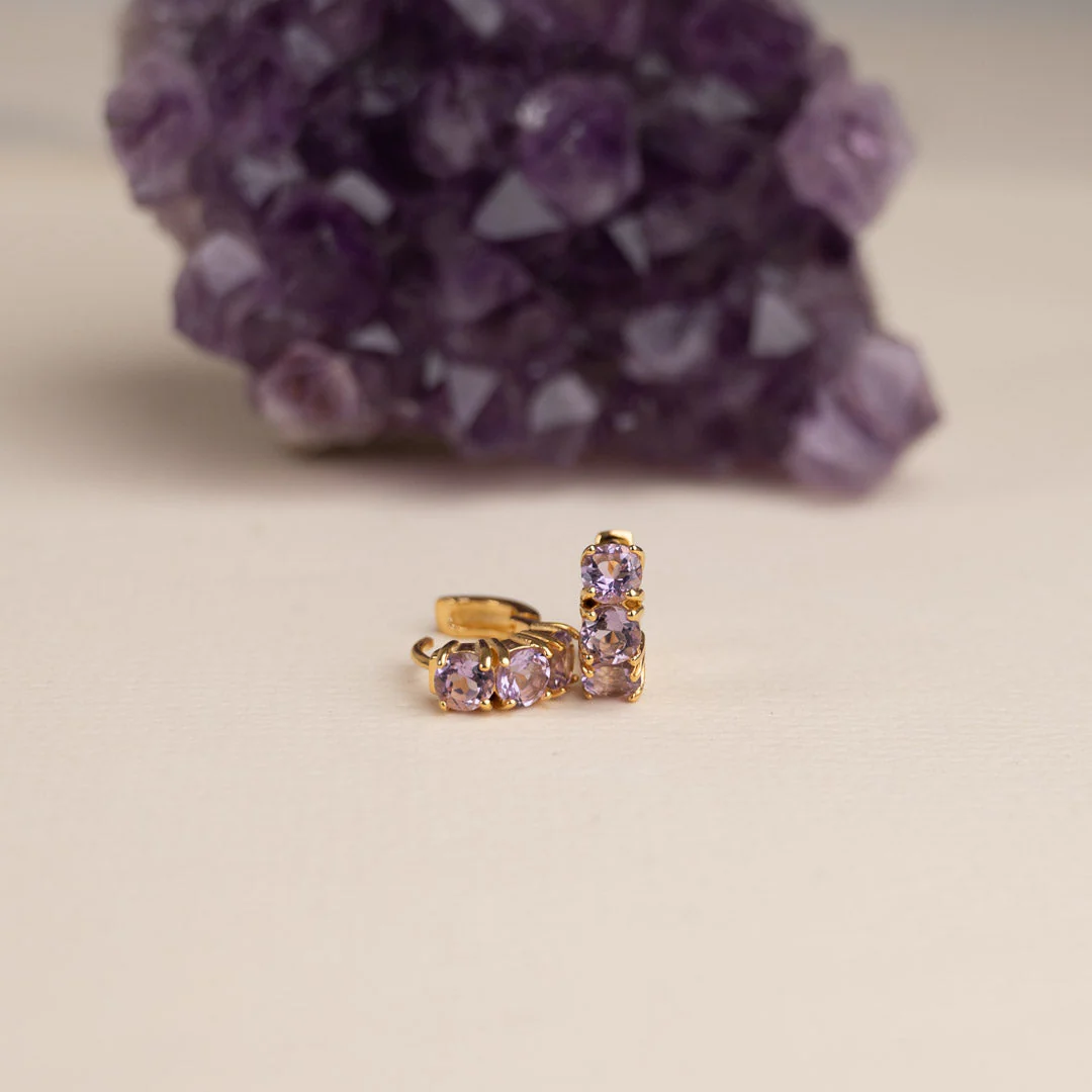 GEMMA PURPLE AMETHYST GOLDEN HUGGIE EARRING