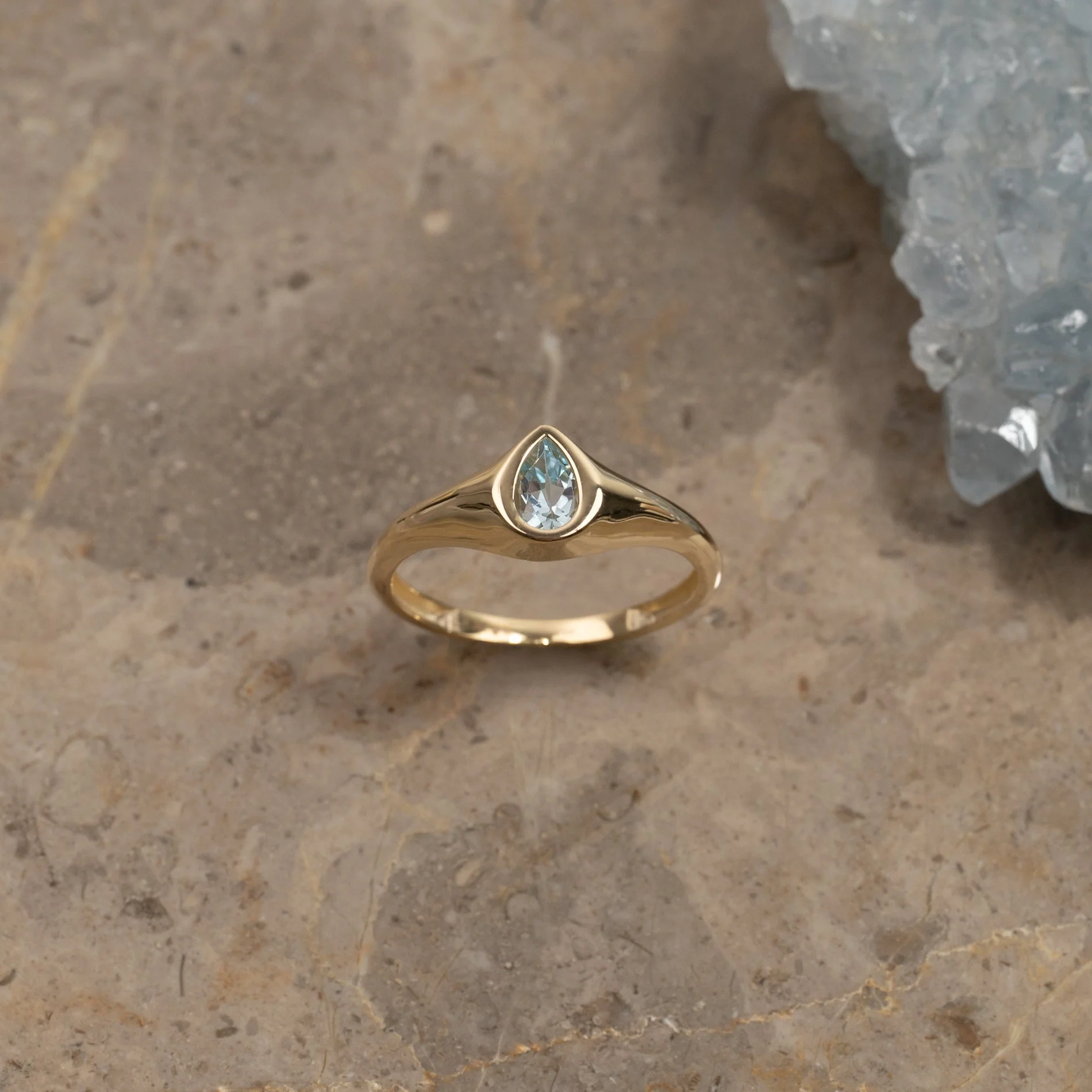 LUNA BLUE TOPAZ SOLID GOLD RING