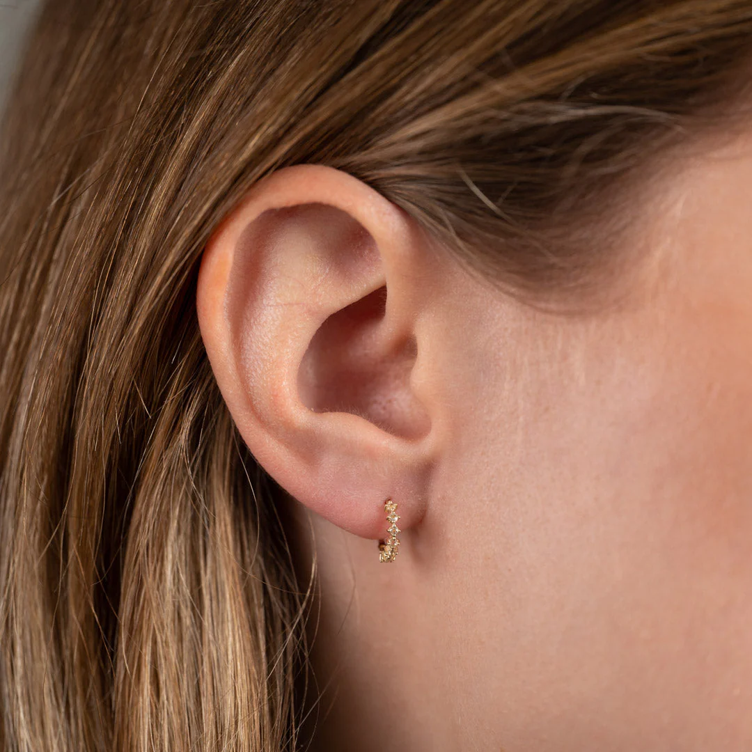 MILEY WHITE TOPAZ SOLID GOLD EARRING - Image 2