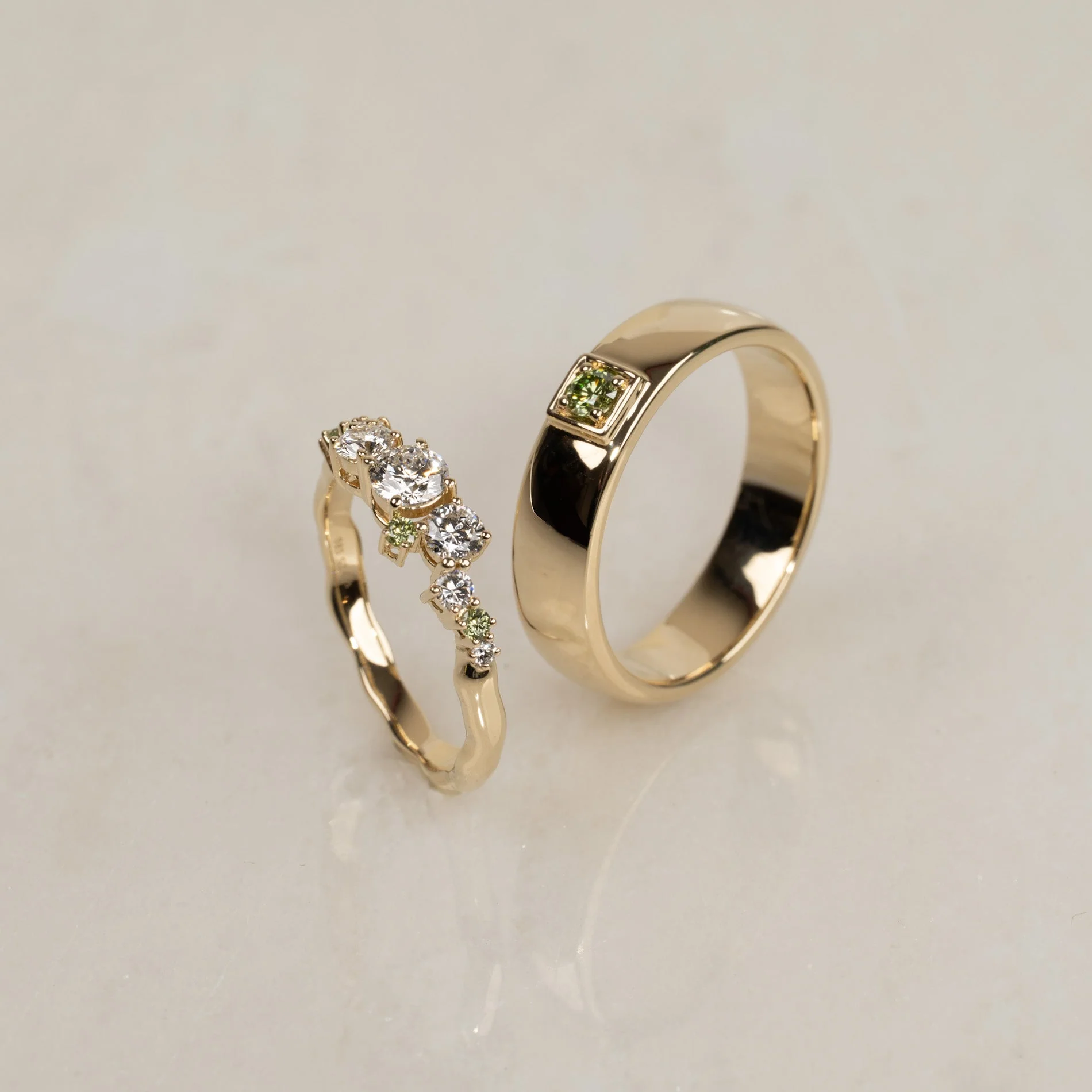 ORGANIC CLUSTER OCEAN GREEN DIAMOND RING - 0.75ct