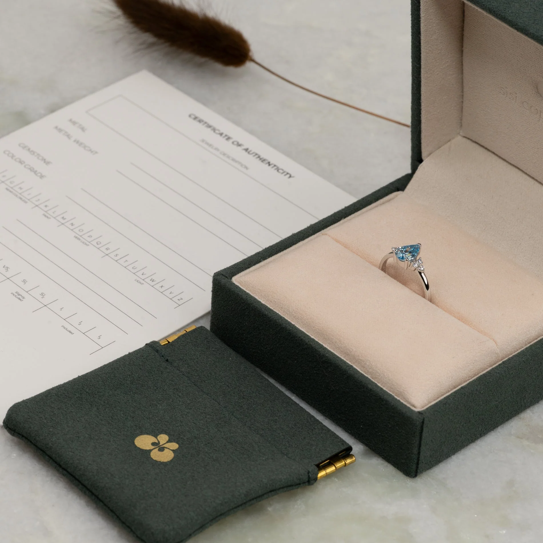 PEAR-CUT TRIAD BLUE LAB-DIAMOND RING - 1.15ct - WG - Image 4