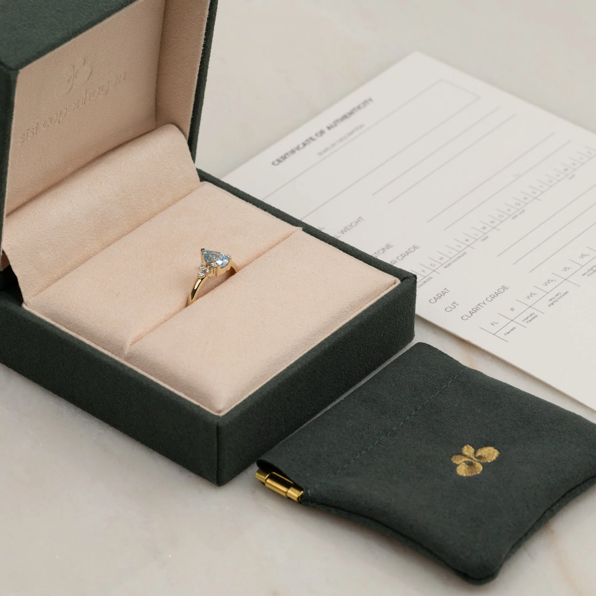 PEAR-CUT TRIAD BLUE LAB-DIAMOND RING - 1.15ct - YG - Image 3
