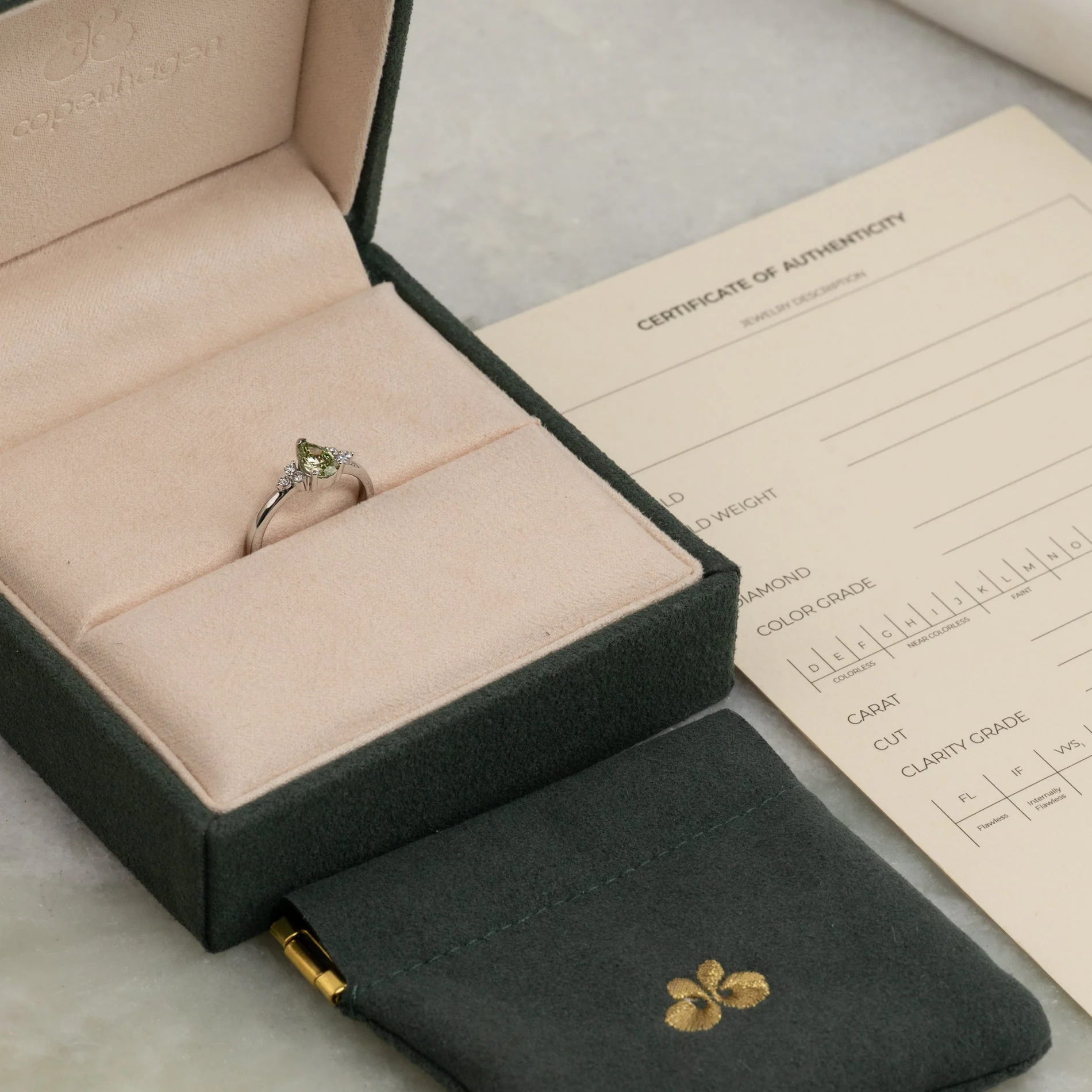 PEAR-CUT TRIAD GREEN LAB-DIAMOND RING - 0.65ct - WG - Image 4