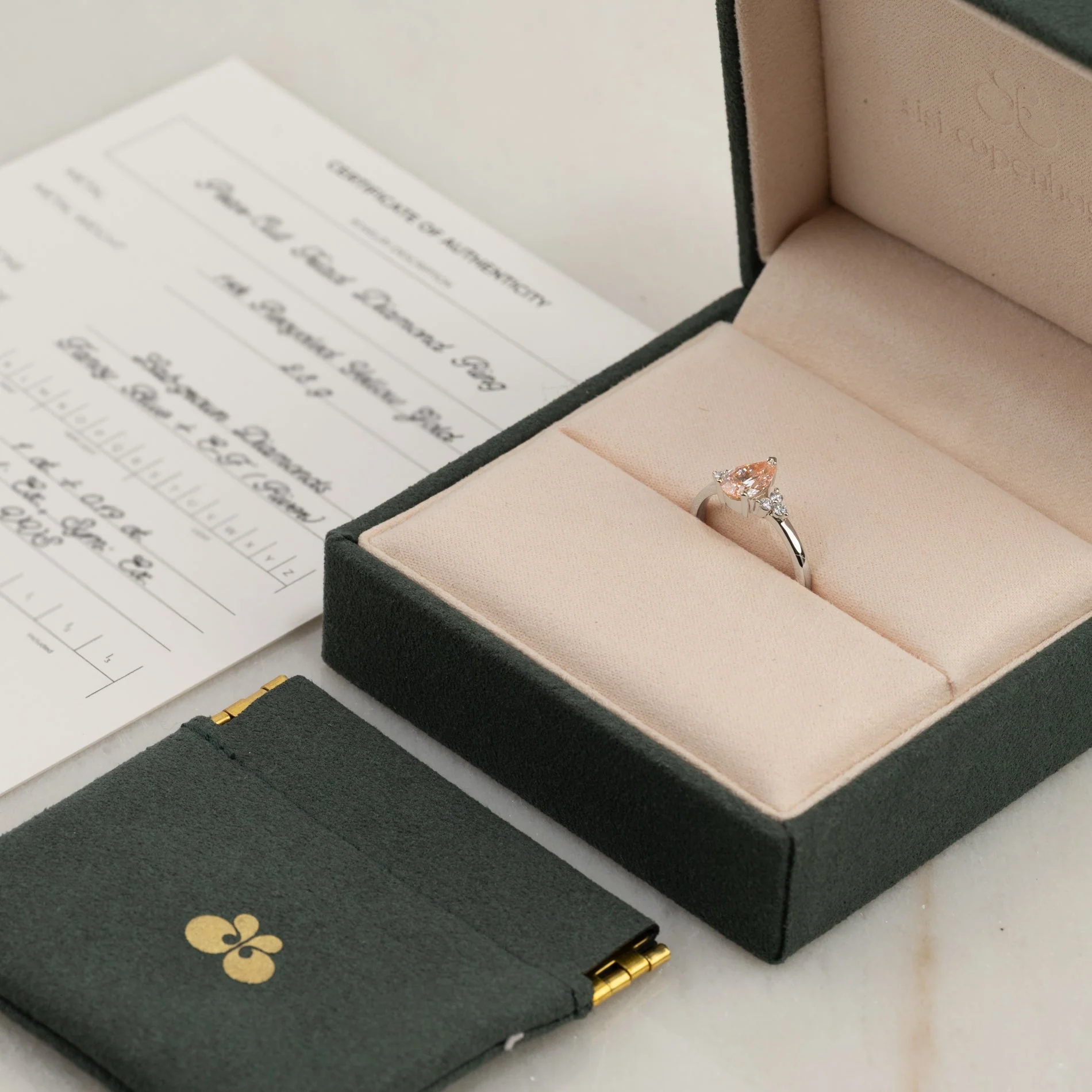 PEAR-CUT TRIAD PINK LAB-DIAMOND RING - 1.15ct - WG - Image 4