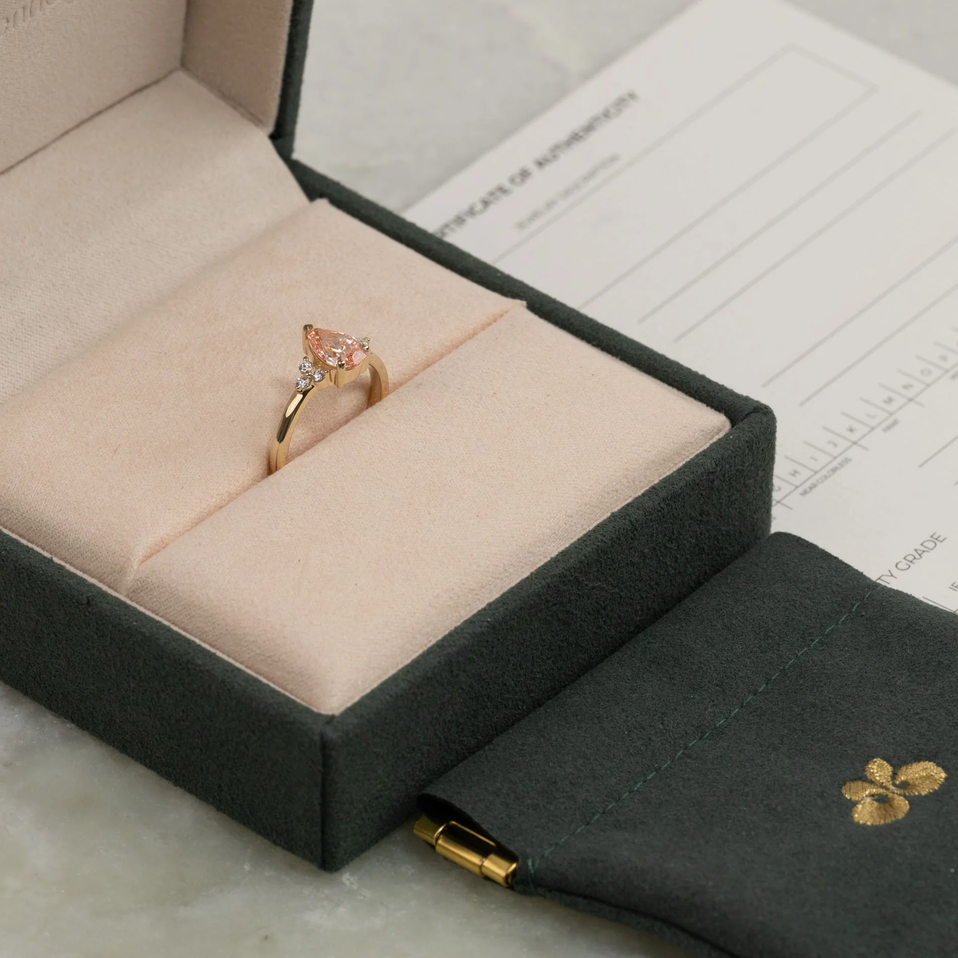 PEAR-CUT TRIAD PINK LAB-DIAMOND RING - 1.15ct - YG - Image 6