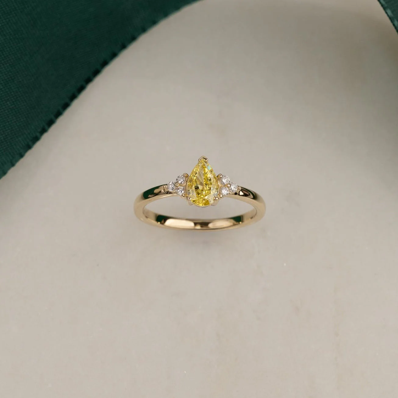 PEAR-CUT TRIAD YELLOW LAB-DIAMOND RING - 0.65ct - YG