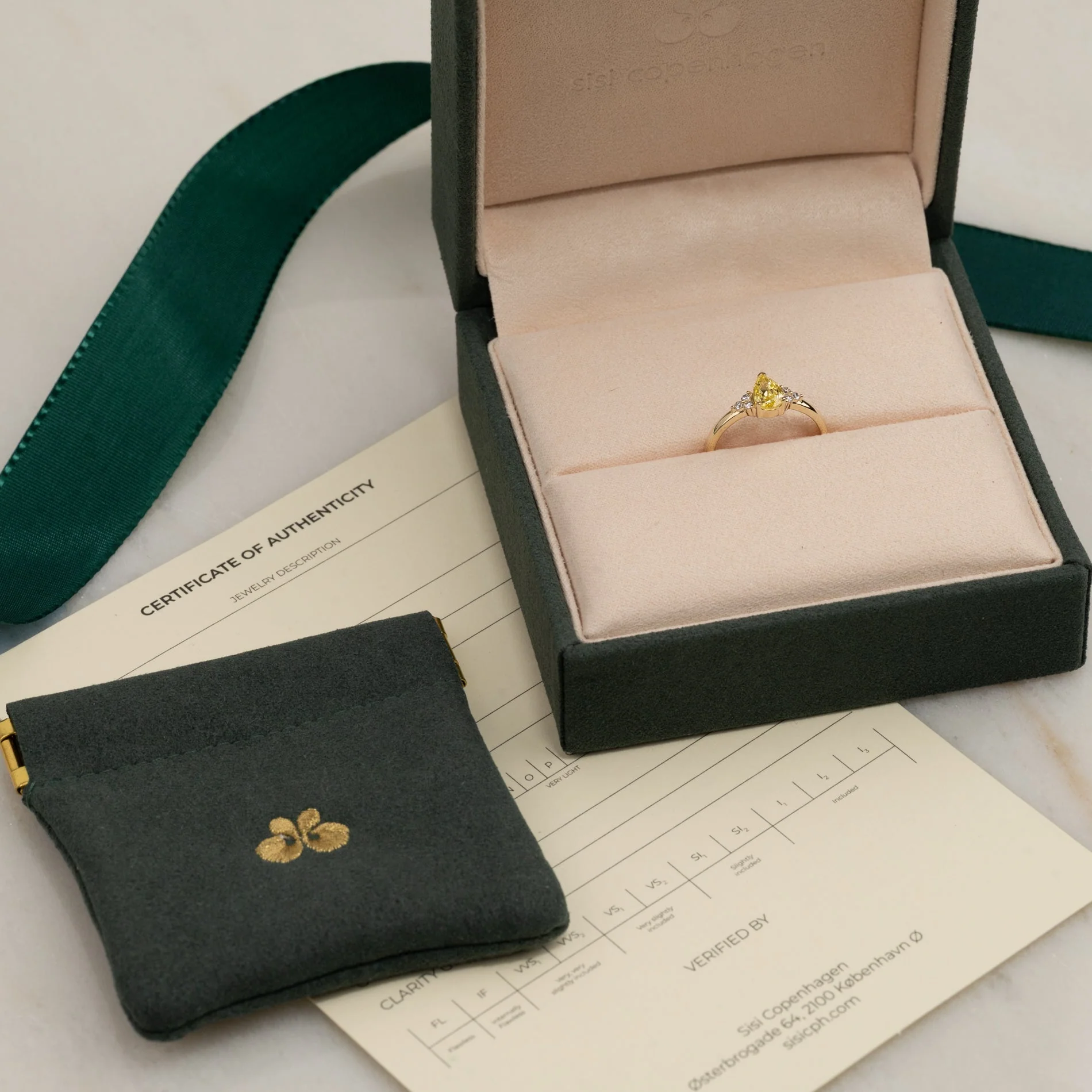 PEAR-CUT TRIAD YELLOW LAB-DIAMOND RING - 0.65ct - YG - Image 4