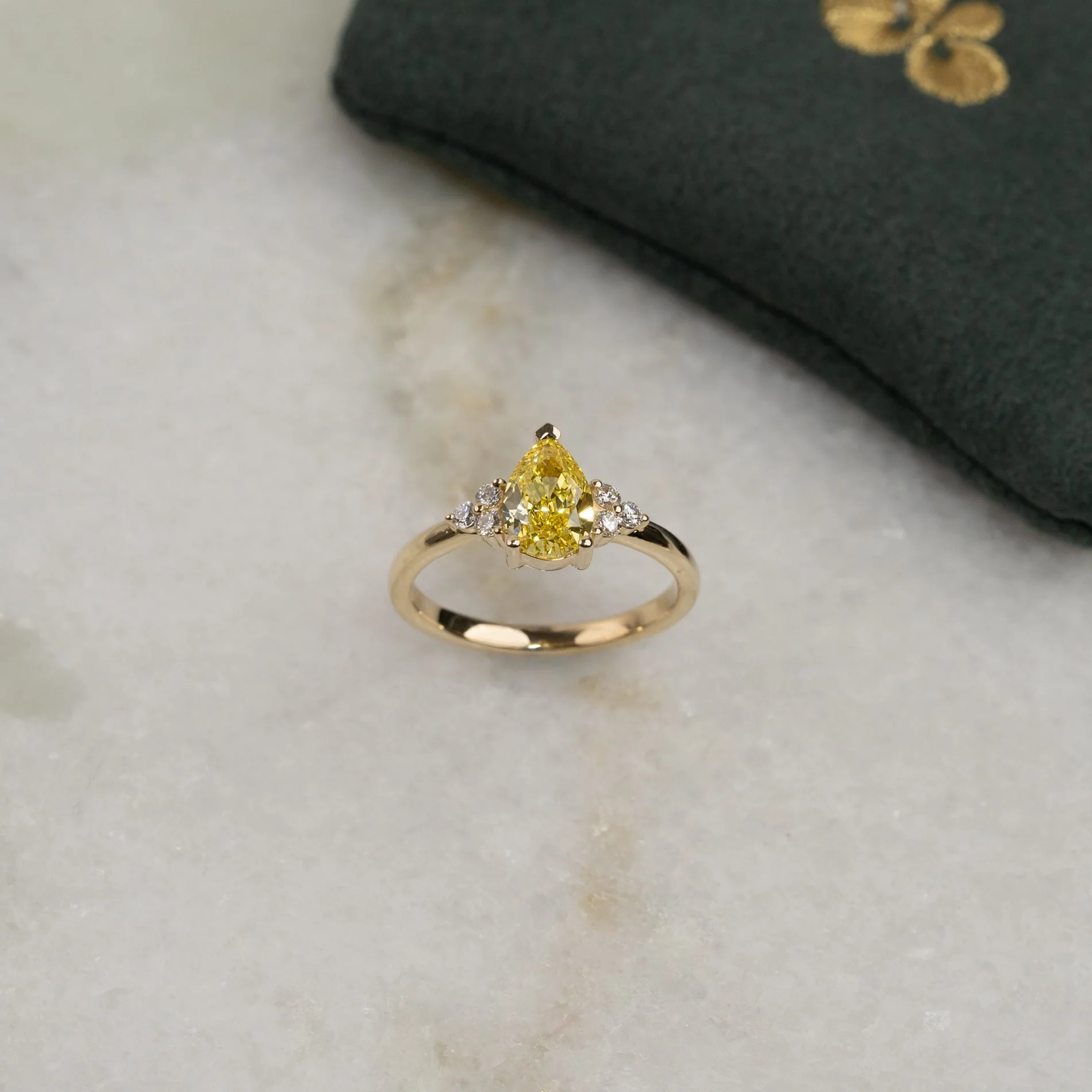 PEAR-CUT TRIAD YELLOW LAB-DIAMOND RING - 1.15ct - YG
