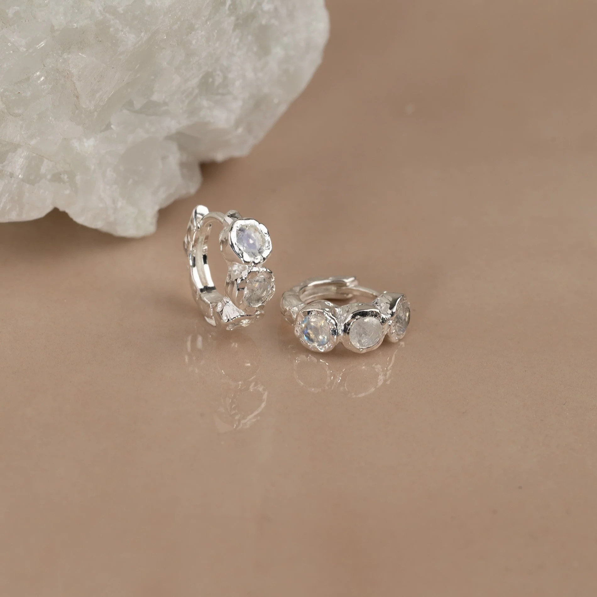 SELENE MOONSTONE SILVER HUGGIE EARRING