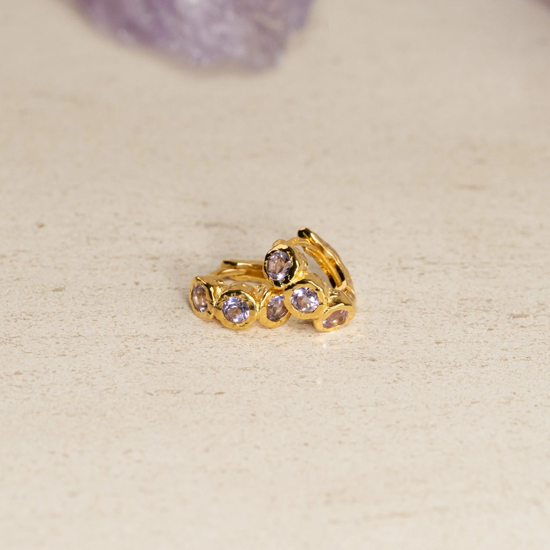 SELENE PURPLE AMETHYST GOLDEN HUGGIE EARRING