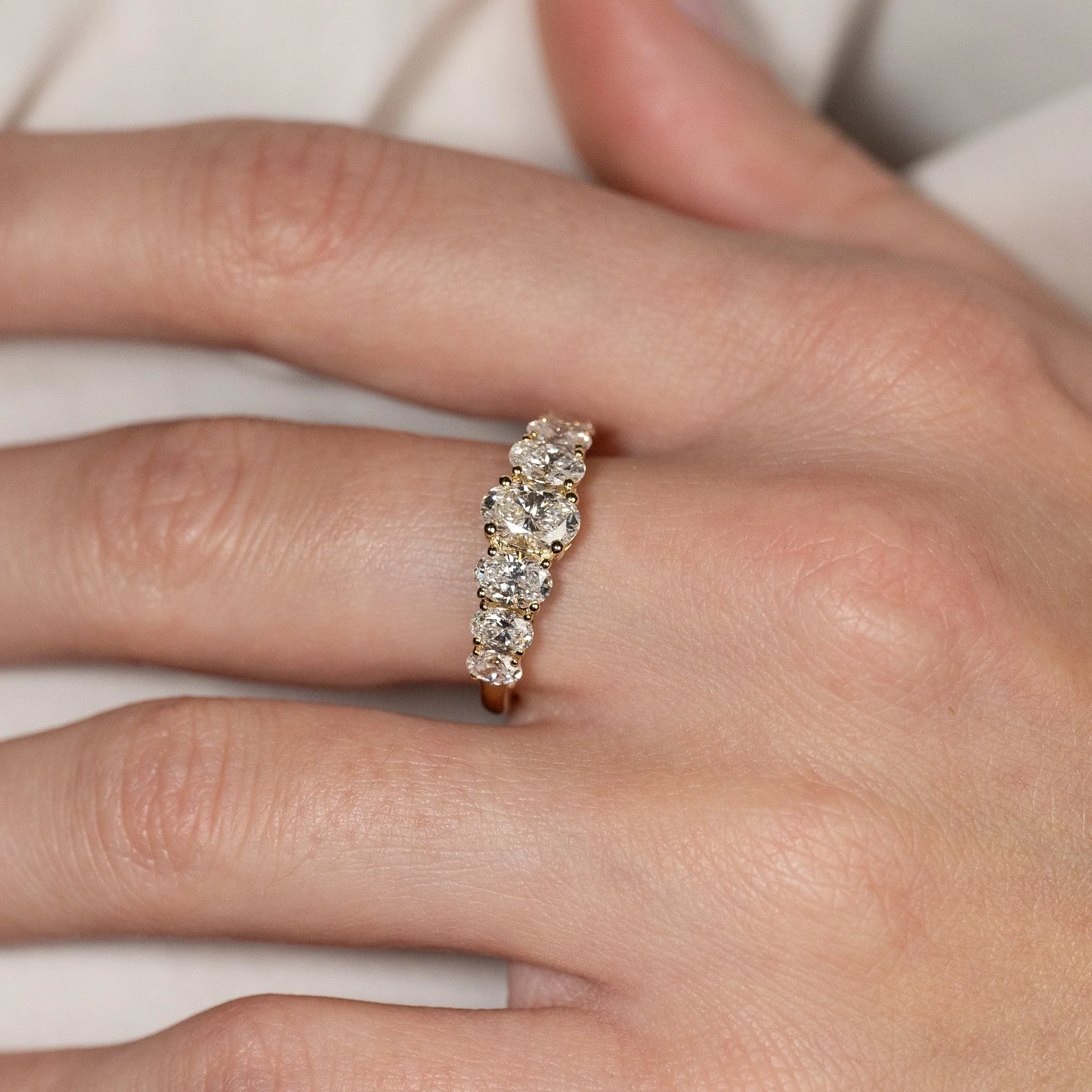 SEVEN-STONE OVAL-CUT LAB-DIAMOND RING - 2.0ct - YG - Image 2