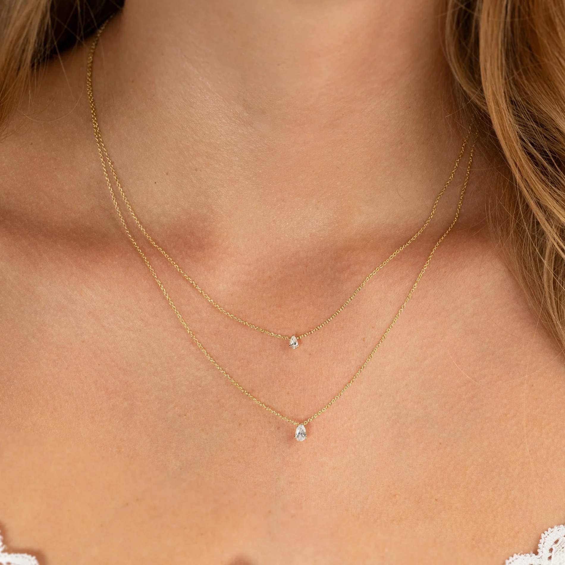 SOLITAIRE PEAR-CUT LAB-DIAMOND PENDANT - 0.12ct - YG - Image 12