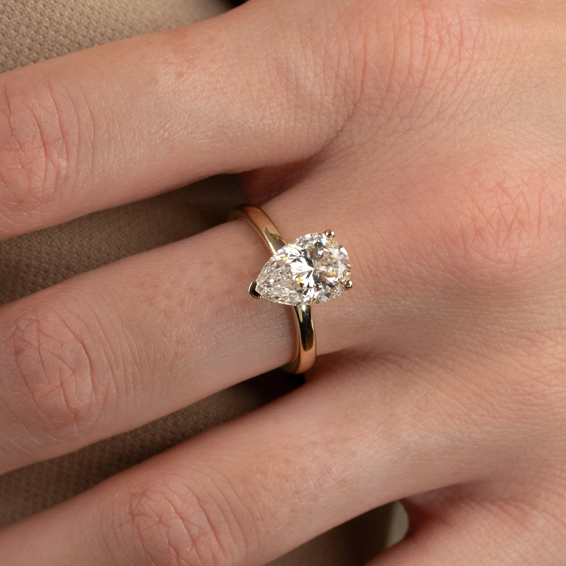 SOLITAIRE PEAR-CUT LAB-DIAMOND RING - 2.5ct - YG - Image 2