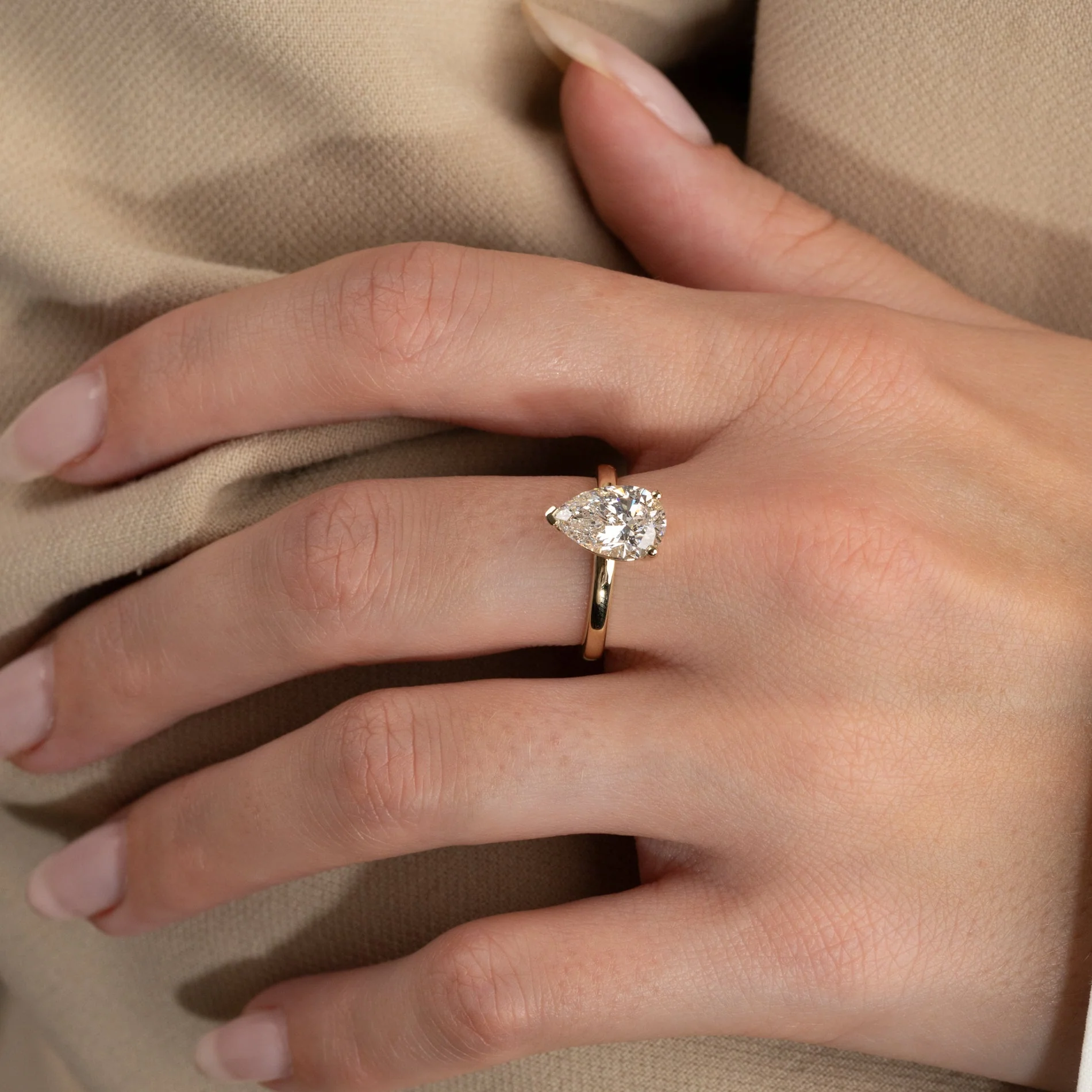 SOLITAIRE PEAR-CUT LAB-DIAMOND RING - 2.5ct - YG - Image 5
