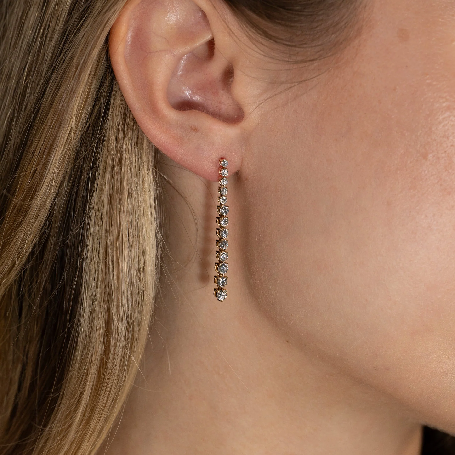 TENNIS LAB-DIAMOND DROP EARRING - 1.6ct - YG - Image 8