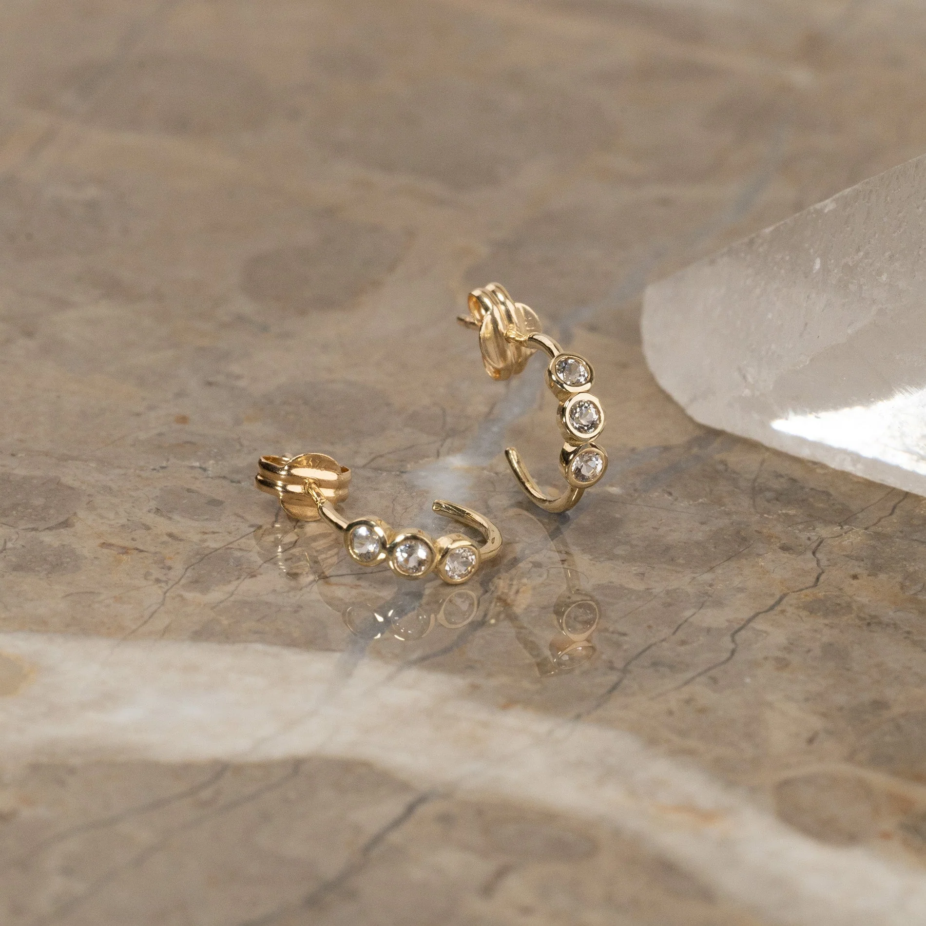 TRINITY WHITE TOPAZ SOLID GOLD EARRING