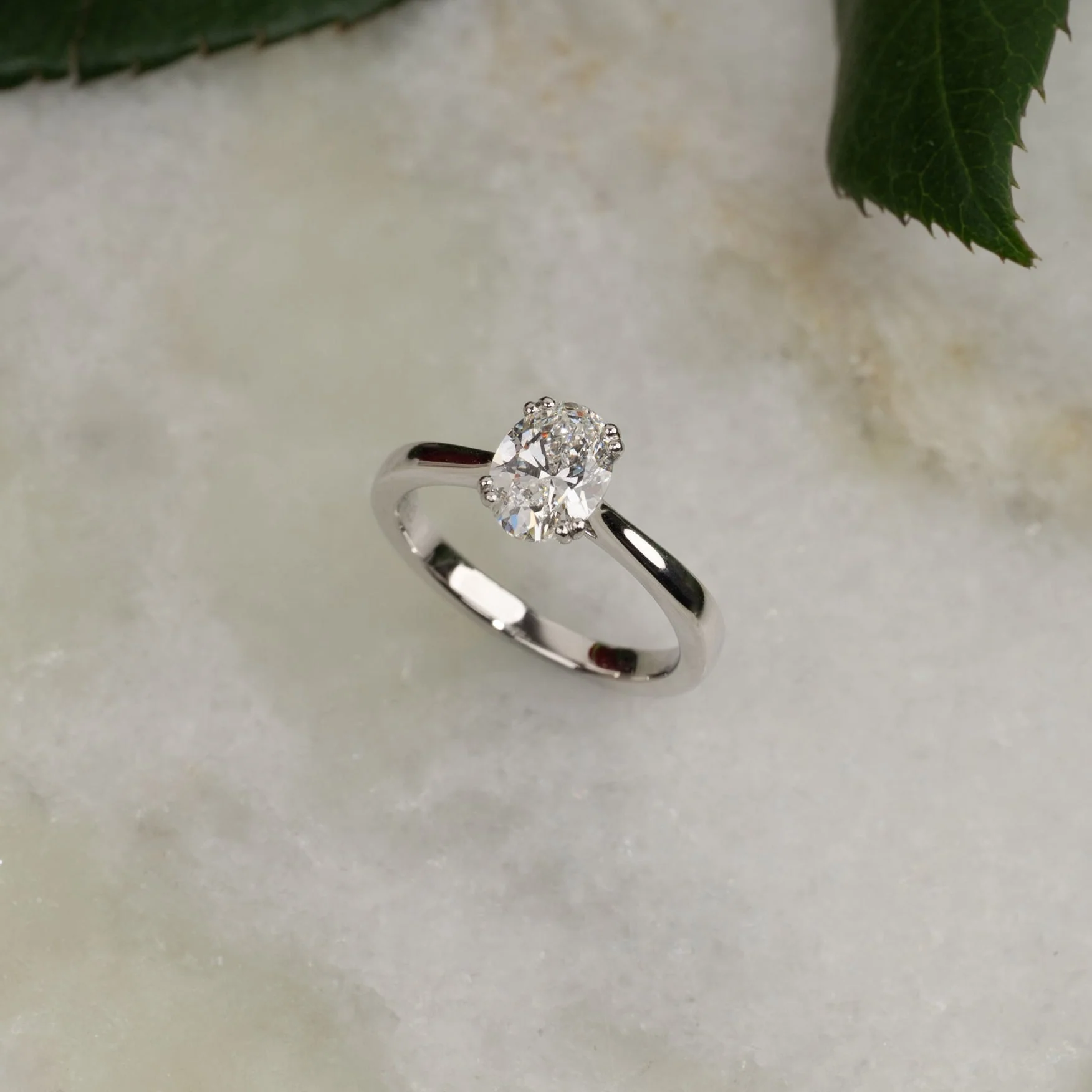 SOLITAIRE TULIP-SET OVAL-CUT LAB-DIAMOND RING