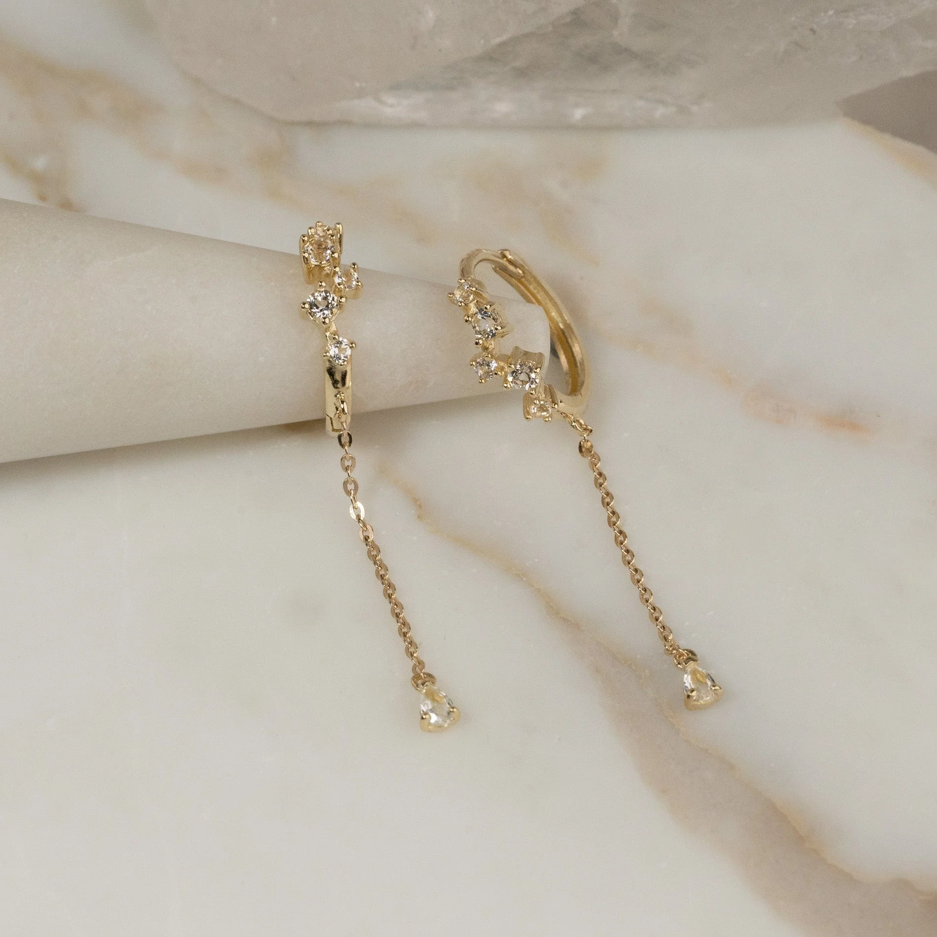 VALERIE WHITE TOPAZ SOLID GOLD EARRING