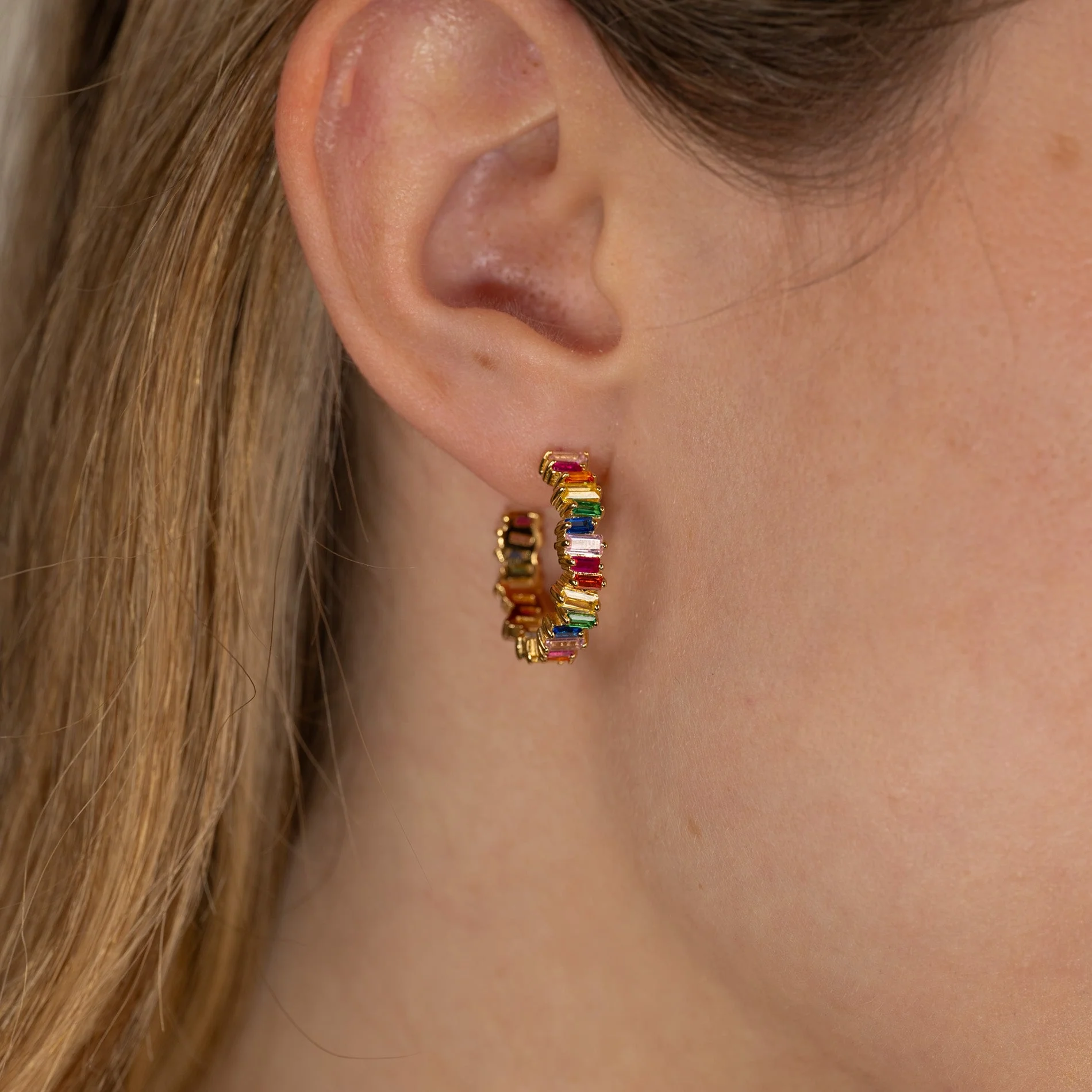 VERONICA RAINBOW GOLDEN CREOL EARRING - Image 2