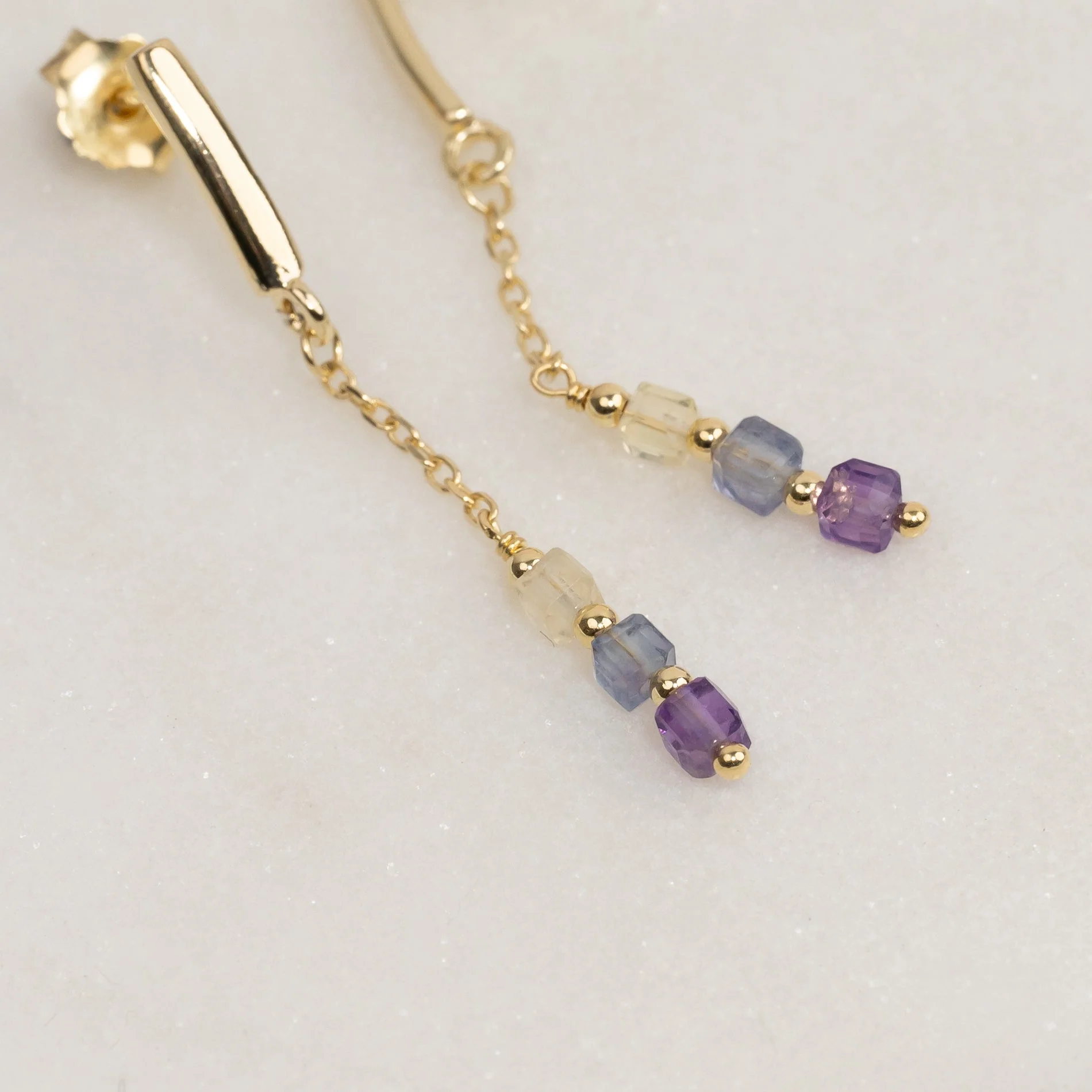 ZORA FLOURITE GOLDEN DROP EARRING - Image 2